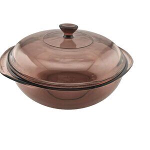 Pyrex Visions Cranberry Casserole Dish & Lid #024C Corning 2qt